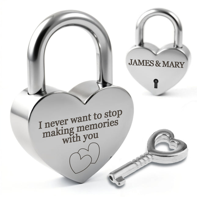 Silver Heart Shape Padlock with Custom Engraving