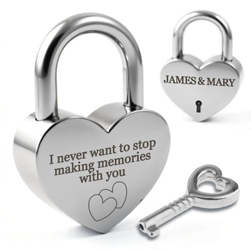 Silver Heart Shape Padlock with Custom Engraving