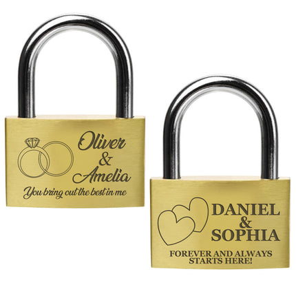 personalized engraved name brass padlock custom love locks with names and dates for couples romantic keepsake gift for anniversaries weddings or travel 40mm solid brass lock with keys