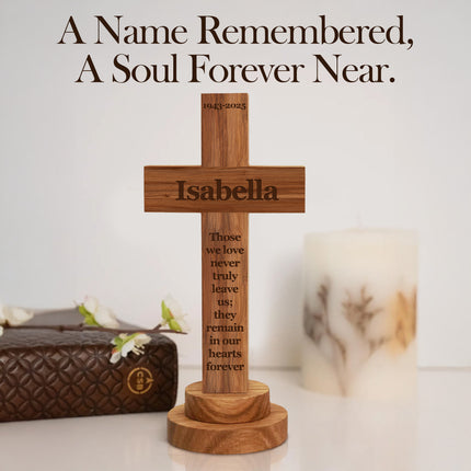 Personalized Memorial Cross wood sign with Engraved Name