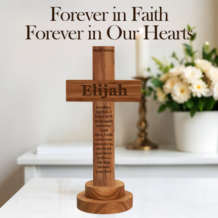 Personalized Memorial Cross wood sign with Engraved Name
