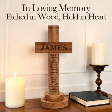 Personalized Memorial Cross wood sign with Engraved Name
