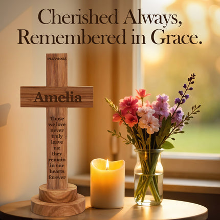 Personalized Memorial Cross wood sign with Engraved Name