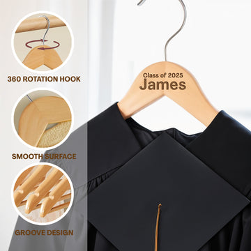Custom Wooden Hanger with Name for Graduation Dress Hangers with 360° Rotatable Hook - 2 Pack