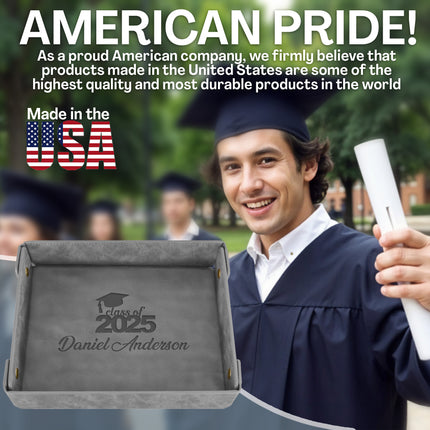 Engraved PU Leather Valet Tray Graduation - Gray