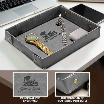 Engraved PU Leather Valet Tray Graduation - Gray