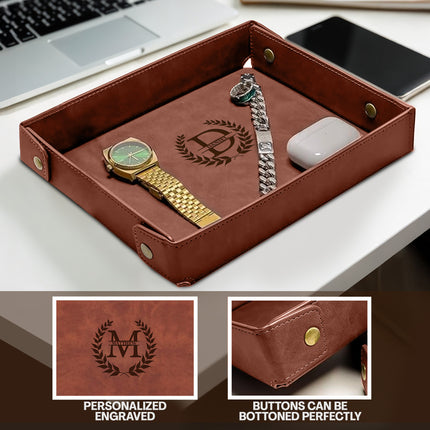 Engraved Leather Valet Tray for Men – Coffee