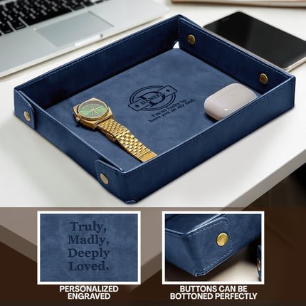 Engraved Father’s Day Leather Valet Tray - Blue
