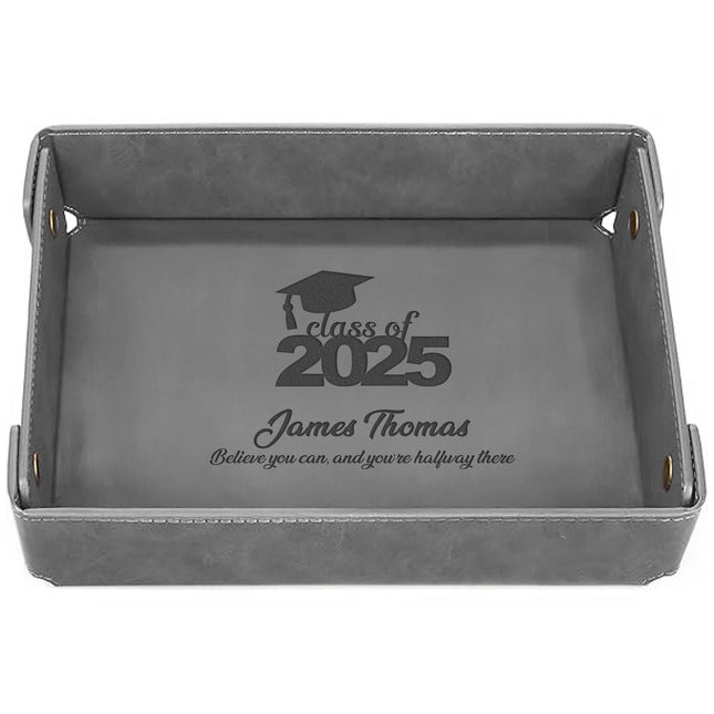 Engraved PU Leather Valet Tray Graduation - Gray