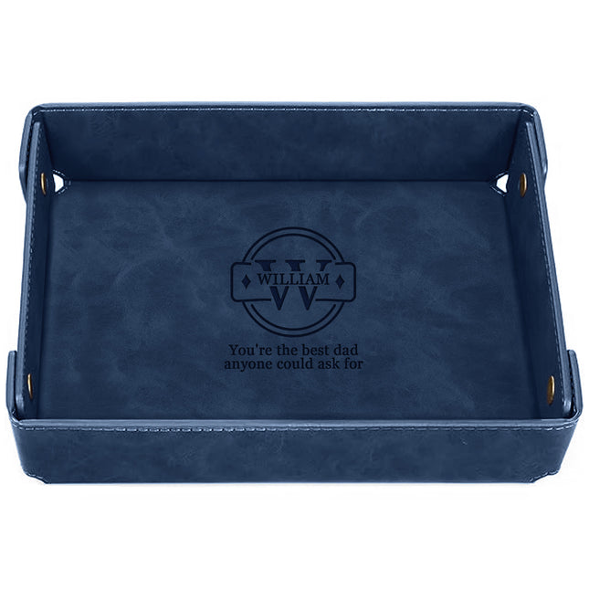 Engraved Father;s Day Leather Valet Tray - Blue