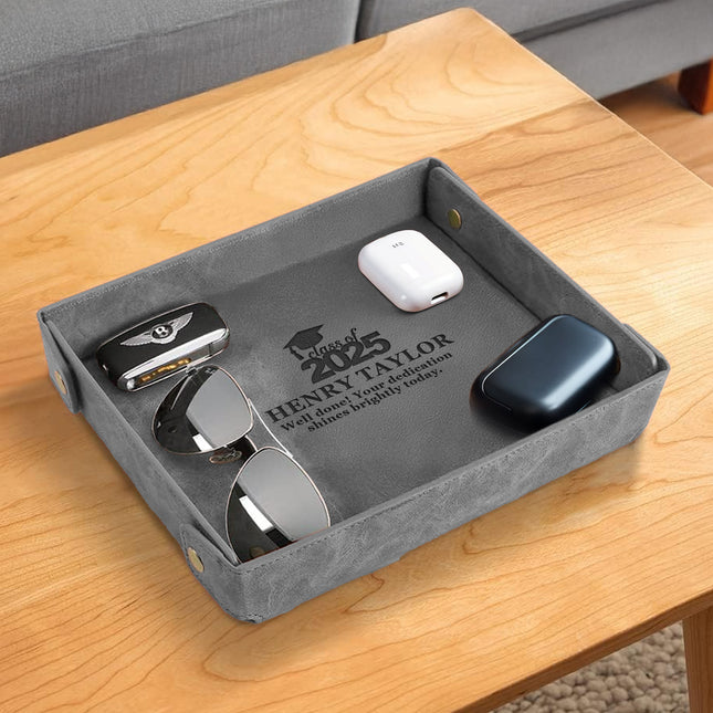 Engraved PU Leather Valet Tray Graduation - Gray