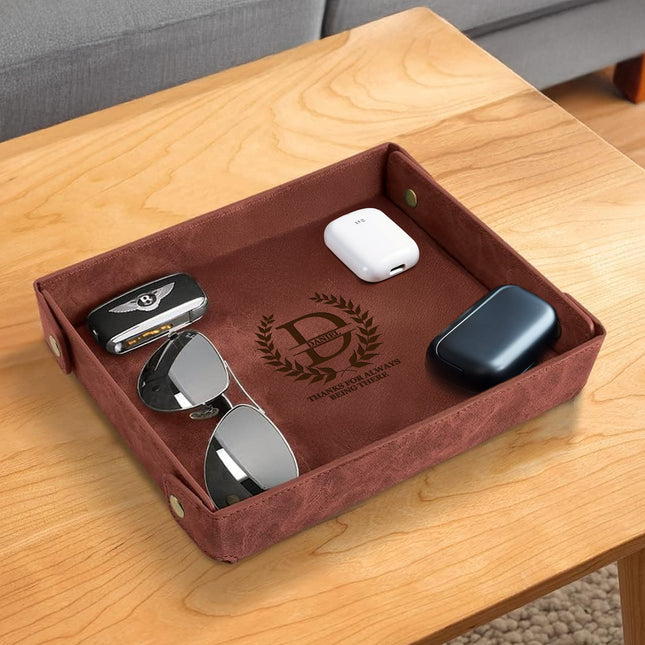 Engraved Leather Valet Tray for Men – Coffee