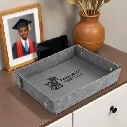 Engraved PU Leather Valet Tray Graduation - Gray