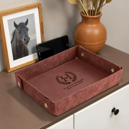 Engraved Leather Valet Tray for Men – Coffee