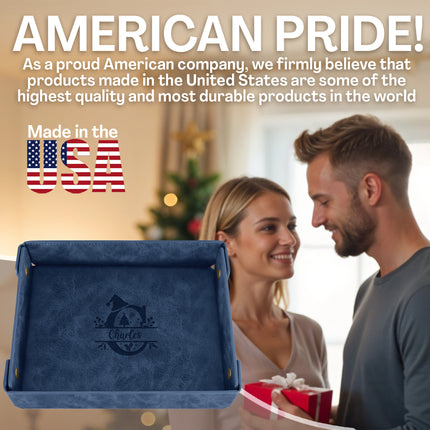 Engraved Christmas Leather Valet Tray - Blue