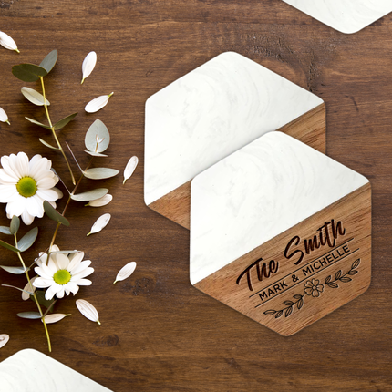Personalized Coasters, Customized Wedding Gift for Couple - 4 pack
