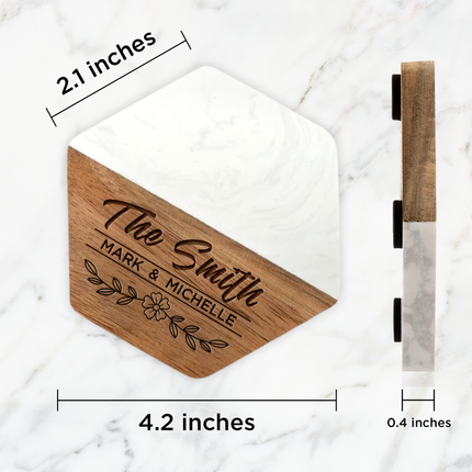 Personalized Coasters, Customized Wedding Gift for Couple - 4 pack