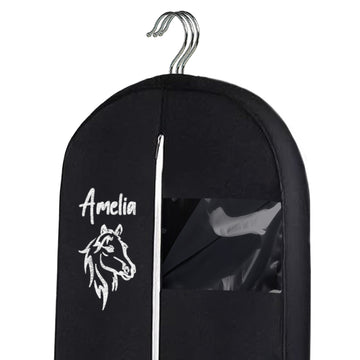 Personalized Garment bag for Hanging Clothes -Embroidered Horse Show Breathable Black Uniform Bags