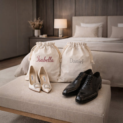 Personalized Embroidered Shoe Pouch – Drawstring Travel Bag