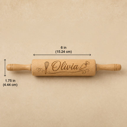 Custom Engraved Rolling Pin – Personalized 6-Inch Wooden Dough Roller