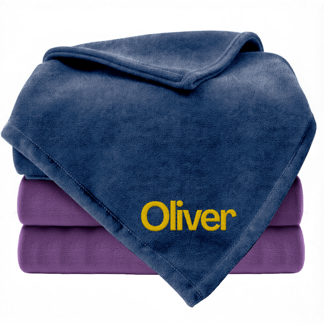 Personalized Baby Blanket with Embroidered Name - Navy Blue
