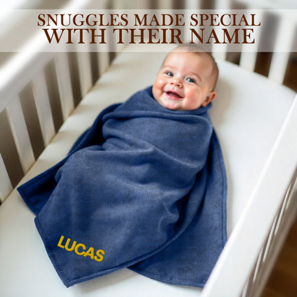 Personalized Baby Blanket with Embroidered Name - Navy Blue