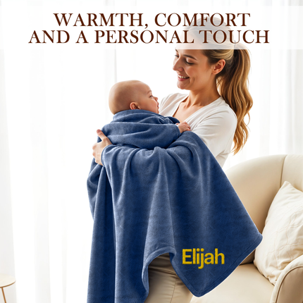 Personalized Baby Blanket with Embroidered Name - Navy Blue