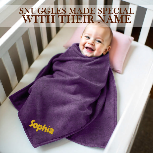 Personalized Baby Blanket with Embroidered Name - Purple