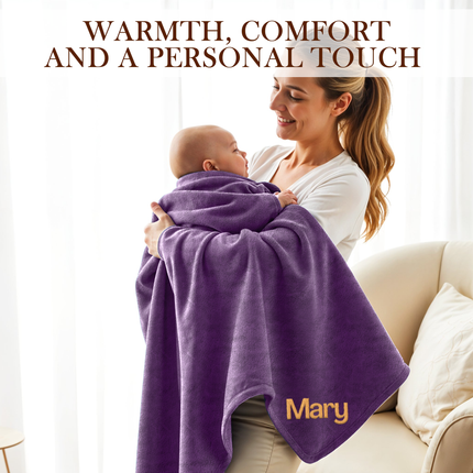 Personalized Baby Blanket with Embroidered Name - Purple