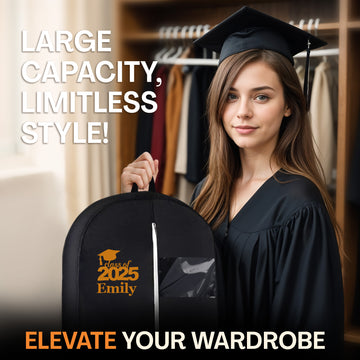 Personalized Black Garment bag for Hanging Clothes with Name for Graduation Outfits, Class of 2025