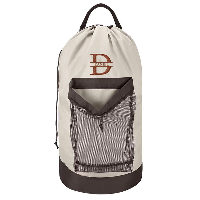 Split Monogram Embroidered Gray Laundry Bag