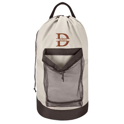 Split Monogram Embroidered White Laundry Bag