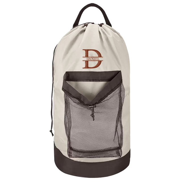 Split Monogram Embroidered Brown Laundry Bag