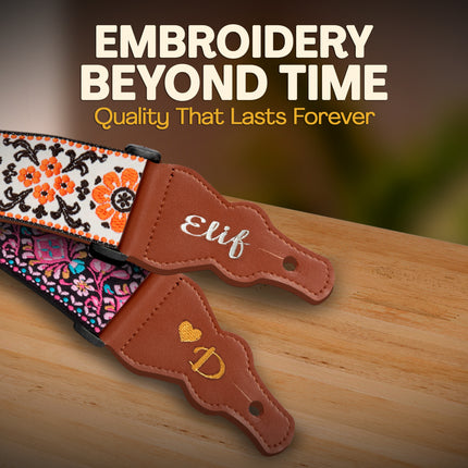 Custom Pink Woven Vintage Design Guitar Strap W/FREE BONUS- 2 Picks + Strap Locks + Strap Button