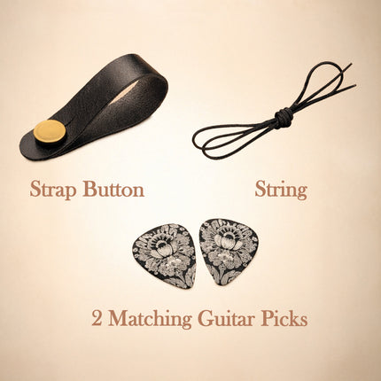 Custom Woven Vintage Design Guitar Strap W/FREE BONUS- 2 Picks + Strap Locks + Strap Button