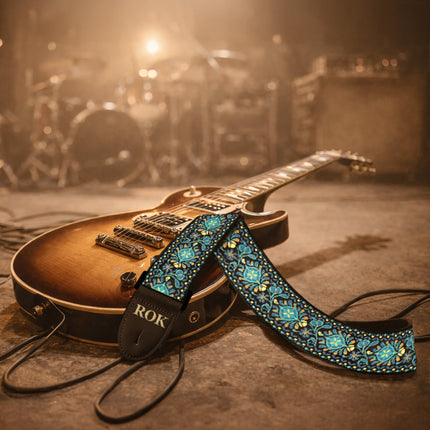 Custom Woven Vintage Design Guitar Strap W/FREE BONUS- 2 Picks + Strap Locks + Strap Button