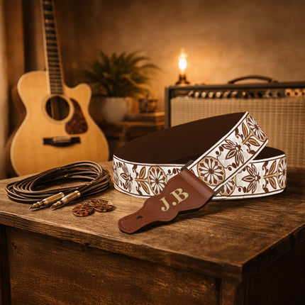 Custom Woven Vintage Design Guitar Strap W/FREE BONUS- 2 Picks + Strap Locks + Strap Button