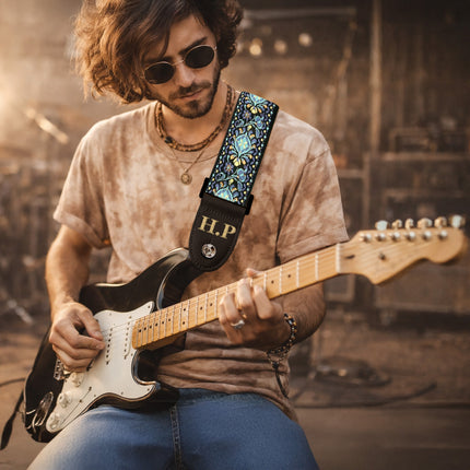 Custom Woven Vintage Design Guitar Strap W/FREE BONUS- 2 Picks + Strap Locks + Strap Button