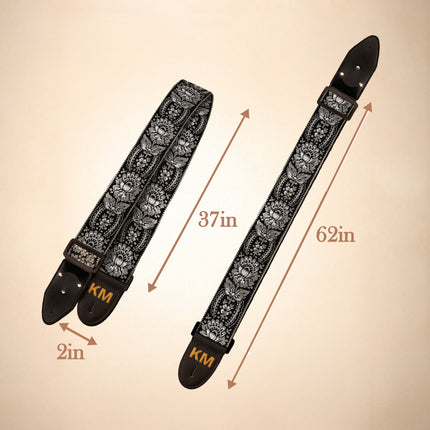 Custom Woven Vintage Design Guitar Strap W/FREE BONUS- 2 Picks + Strap Locks + Strap Button