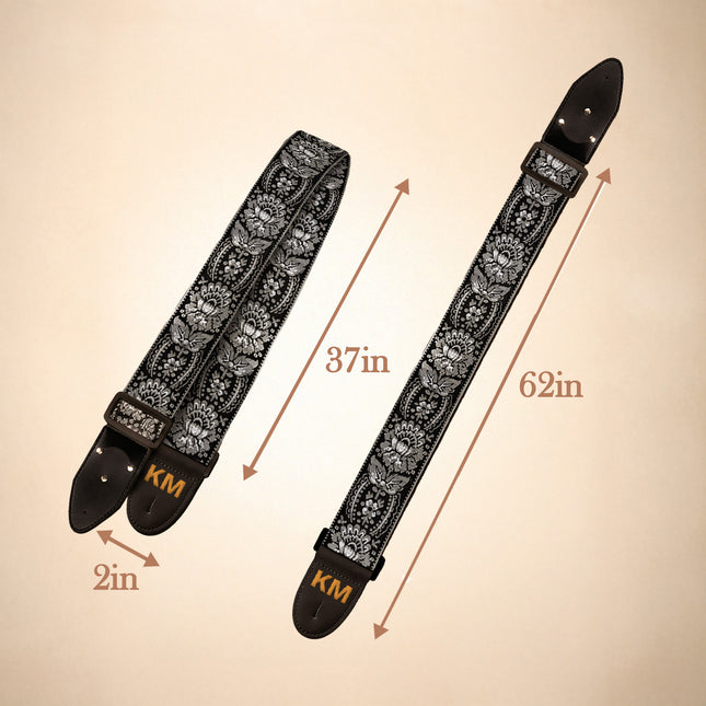 Custom Woven Vintage Design Guitar Strap W/FREE BONUS- 2 Picks + Strap Locks + Strap Button