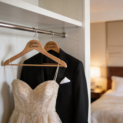 Personalized Bride Hanger, Engraved Groom Hanger with Custom Name - 2 Pack