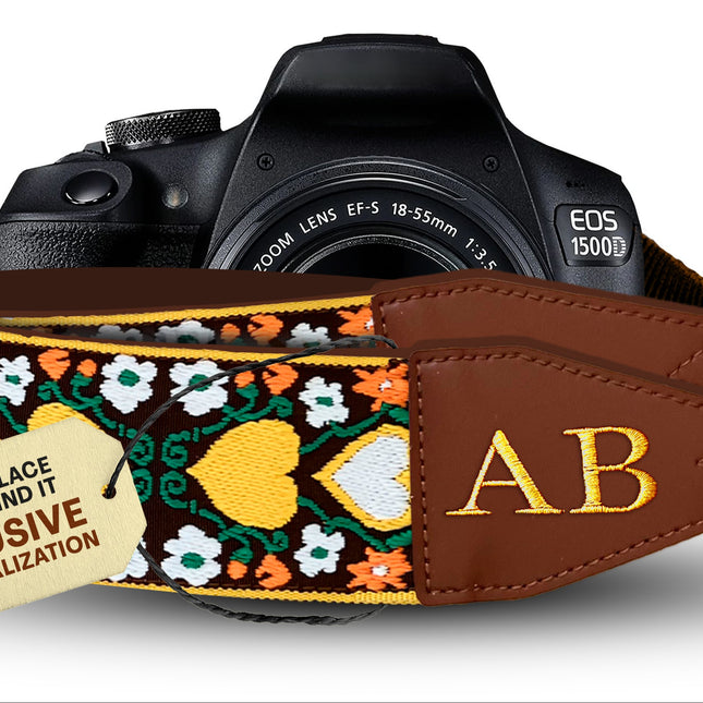 Personalized Embroidered Heart Camera Strap - Camera Strap for SLR/ DSLR