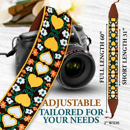 Personalized Embroidered Heart Camera Strap - Camera Strap for SLR/ DSLR