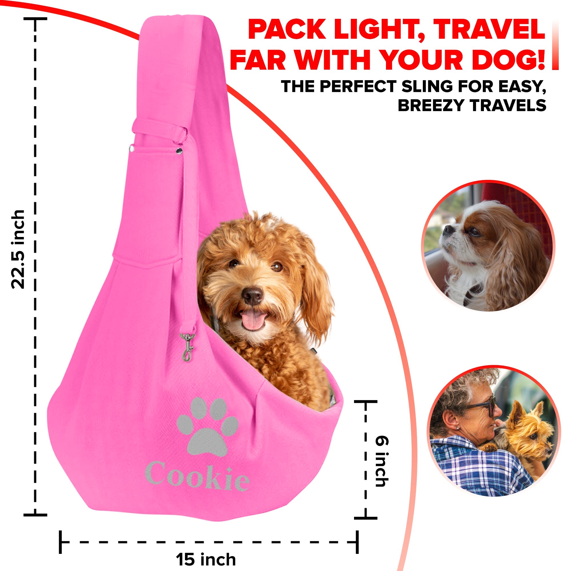 Embroidered Pet Sling Carrier Personalized Dog Sling Pink Carrier fo