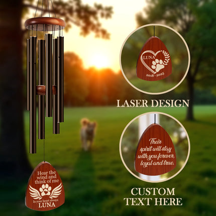 Personalized Pet Memorial Wind Chimes with Engraved Name