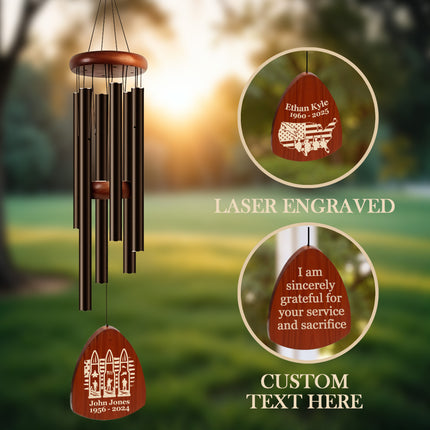 Personalized Veterans Memorial Wind Chimes with Custom Name