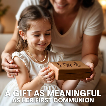 Personalized Wooden Jewelry Box for First Communion with Engraved Name
