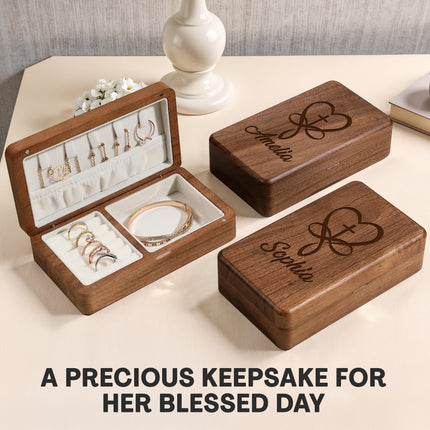 Personalized Wooden Jewelry Box for First Communion with Engraved Name