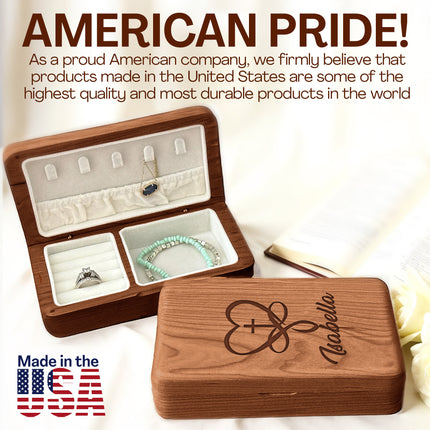 Personalized Wooden Jewelry Box for First Communion with Engraved Name