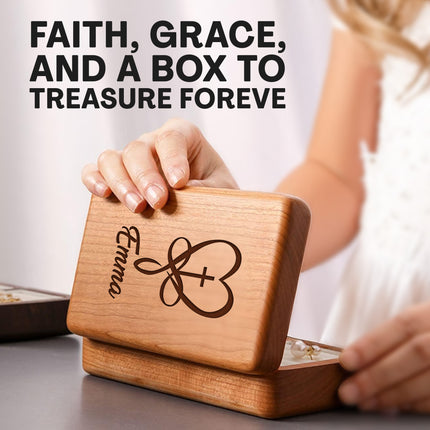 Personalized Wooden Jewelry Box for First Communion with Engraved Name
